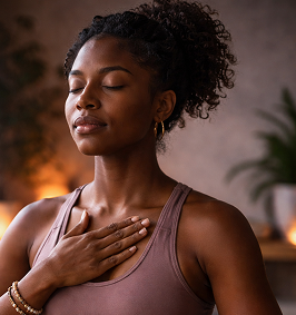 Person in a calm breathing routine